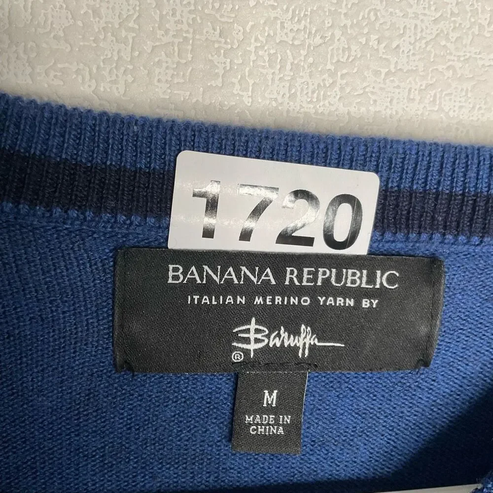 Banana Republic Baruffa Sweater Men's M Blue Merino Wool Long Slev Crew Pullover